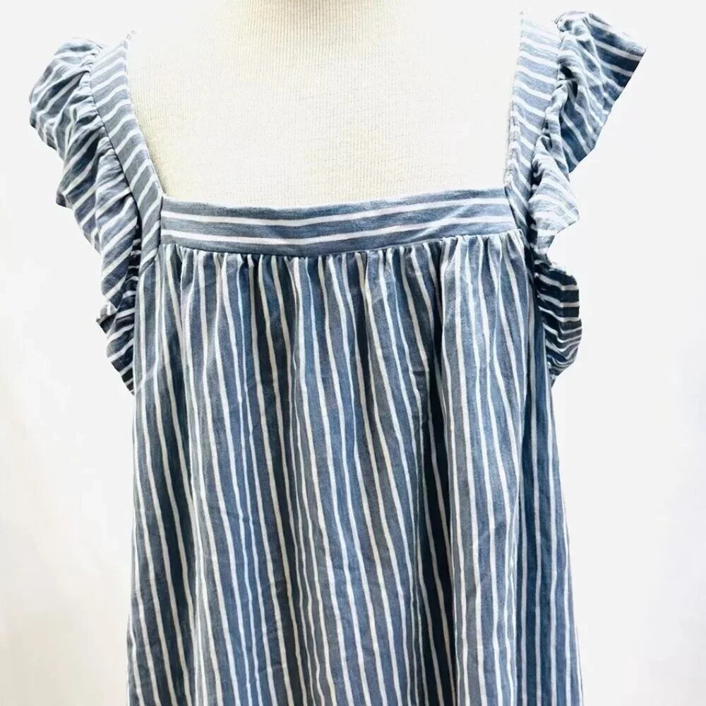 NWT LAUREN CONRAD Women Sleeveless Pullover Square Neck Striped Blue Shirt Sz 2X